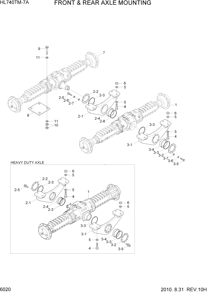 Схема запчастей Hyundai HL740TM-7A - PAGE 6020 FRONT & REAR AXLE MOUNTING СИЛОВАЯ СИСТЕМА