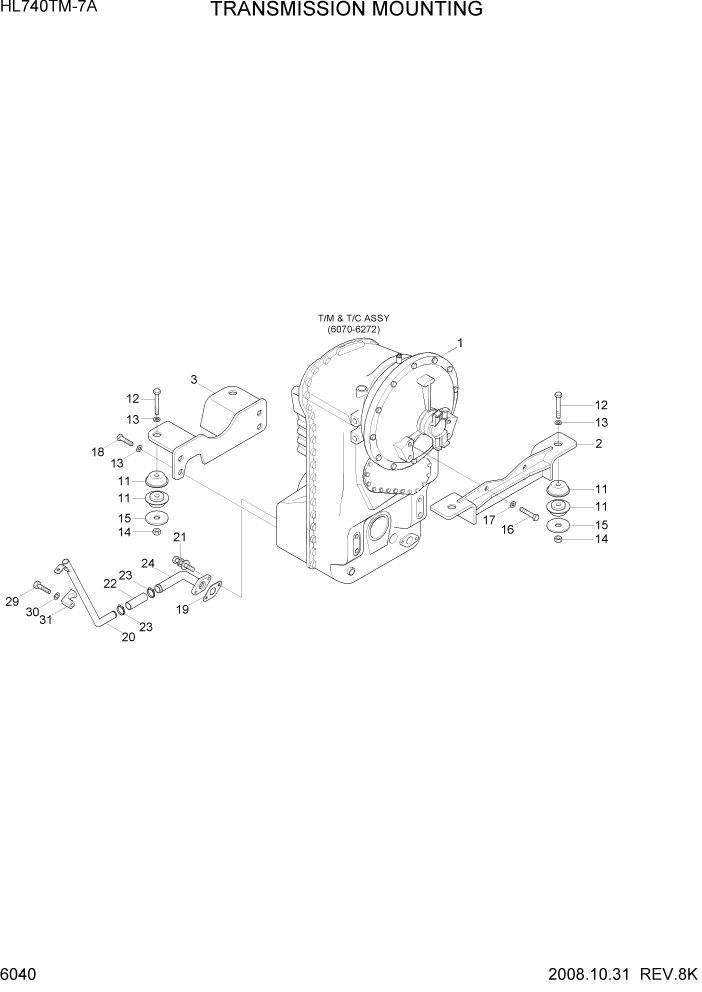 Схема запчастей Hyundai HL740TM-7A - PAGE 6040 TRANSMISSION MOUNTING СИЛОВАЯ СИСТЕМА