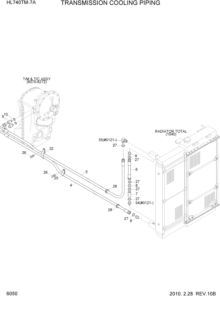 Схема запчастей Hyundai HL740TM-7A - PAGE 6050 TRANSMISSION COOLING PIPING СИЛОВАЯ СИСТЕМА