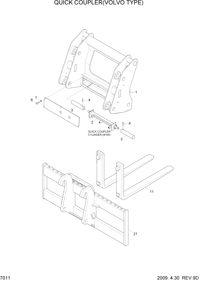 Схема запчастей Hyundai HL740TM-7A - PAGE 7011 QUICK COUPLER(VOLVO TYPE) РАБОЧЕЕ ОБОРУДОВАНИЕ