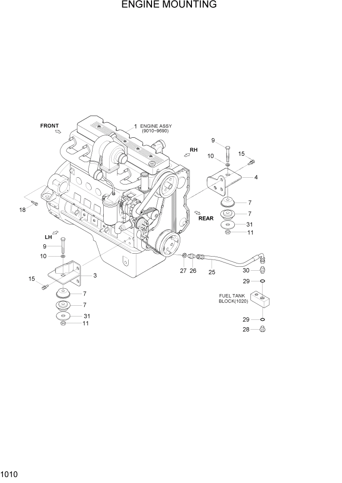 Схема запчастей Hyundai HL757-7 - PAGE 1010 ENGINE MOUNTING СИСТЕМА ДВИГАТЕЛЯ