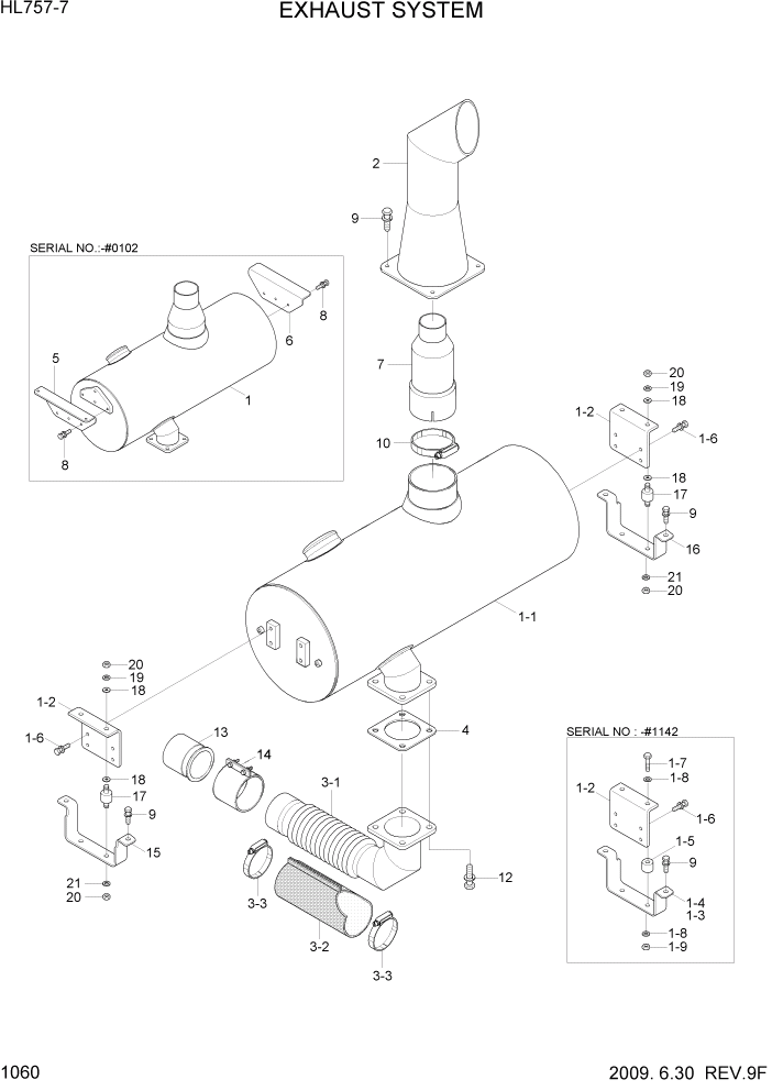 Схема запчастей Hyundai HL757-7 - PAGE 1060 EXHAUST SYSTEM СИСТЕМА ДВИГАТЕЛЯ