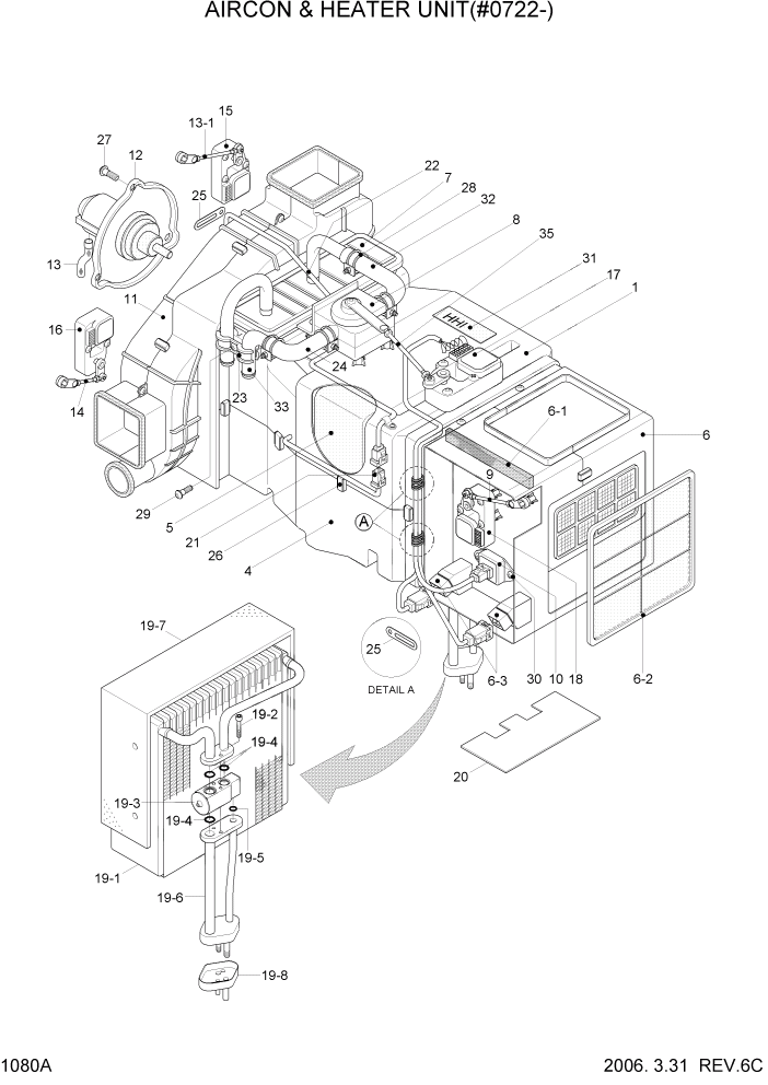 Схема запчастей Hyundai HL757-7 - PAGE 1080A AIRCON & HEATER UNIT(#0722-) СИСТЕМА ДВИГАТЕЛЯ