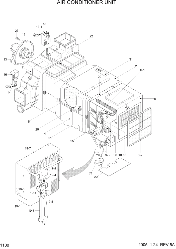 Схема запчастей Hyundai HL757-7 - PAGE 1100 AIR CONDITIONER UNIT СИСТЕМА ДВИГАТЕЛЯ