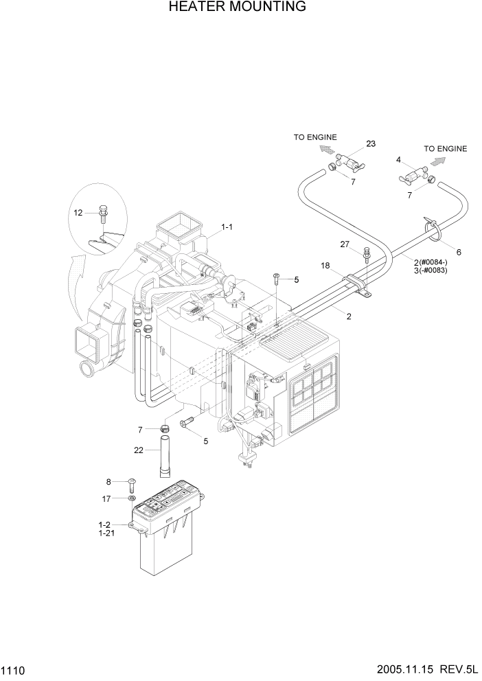 Схема запчастей Hyundai HL757-7 - PAGE 1110 HEATER MOUNTING СИСТЕМА ДВИГАТЕЛЯ