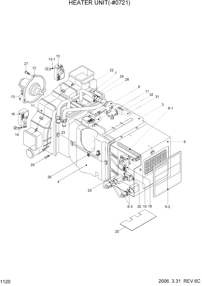 Схема запчастей Hyundai HL757-7 - PAGE 1120 HEATER UNIT(-#0721) СИСТЕМА ДВИГАТЕЛЯ