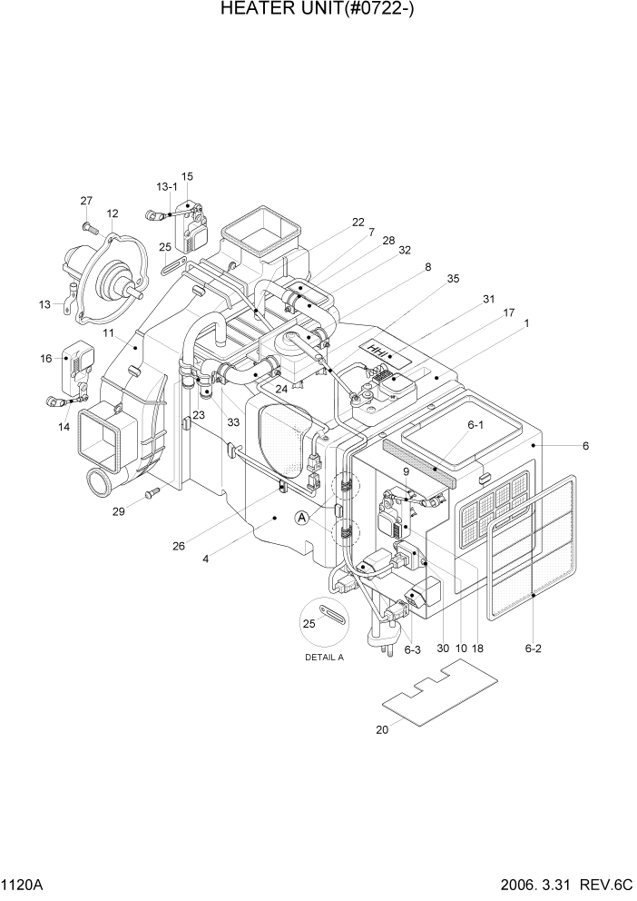 Схема запчастей Hyundai HL757-7 - PAGE 1120A HEATER UNIT(#0722-) СИСТЕМА ДВИГАТЕЛЯ