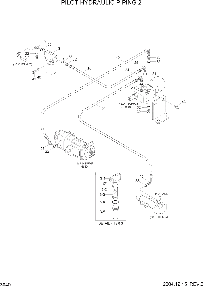 Схема запчастей Hyundai HL757-7 - PAGE 3040 PILOT HYDRAULIC PIPING 2 ГИДРАВЛИЧЕСКАЯ СИСТЕМА