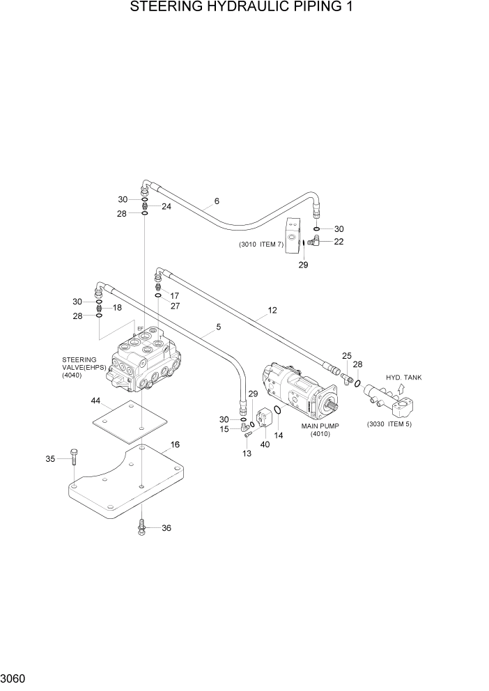 Схема запчастей Hyundai HL757-7 - PAGE 3060 STEERING HYDRAULIC PIPING 1 ГИДРАВЛИЧЕСКАЯ СИСТЕМА