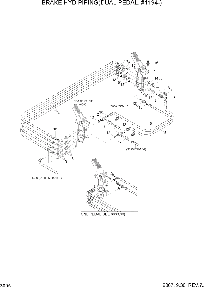 Схема запчастей Hyundai HL757-7 - PAGE 3095 BRAKE HYD PIPING(DUAL PEDAL, #1194-) ГИДРАВЛИЧЕСКАЯ СИСТЕМА