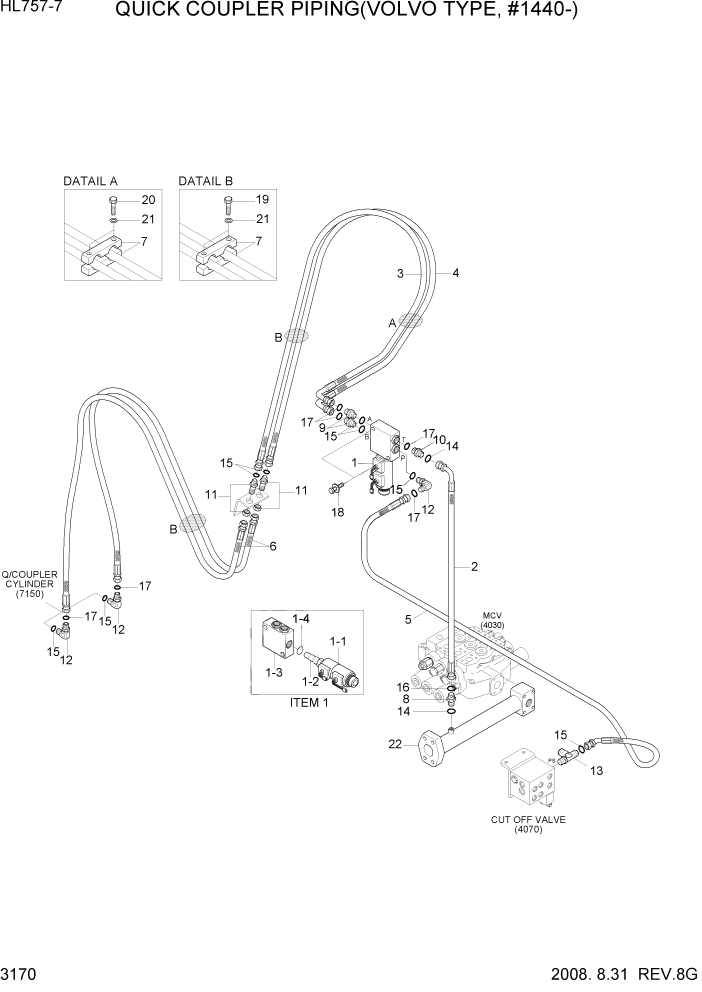 Схема запчастей Hyundai HL757-7 - PAGE 3170 QUICK COUPLER PIPING(VOLVO TYPE, #1440-) ГИДРАВЛИЧЕСКАЯ СИСТЕМА