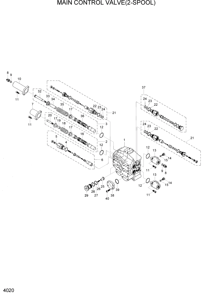 Схема запчастей Hyundai HL757-7 - PAGE 4020 MAIN CONTROL VALVE(2-SPOOL) ГИДРАВЛИЧЕСКИЕ КОМПОНЕНТЫ