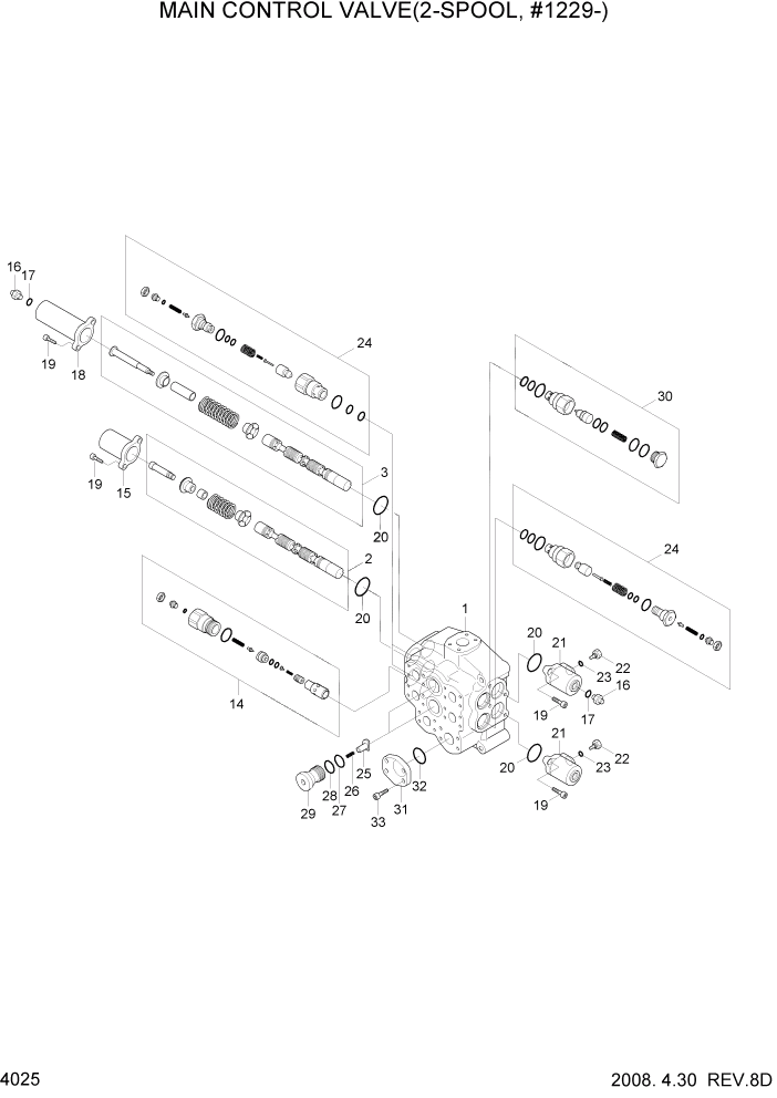 Схема запчастей Hyundai HL757-7 - PAGE 4025 MAIN CONTROL VALVE(2-SPOOL, #1229-) ГИДРАВЛИЧЕСКИЕ КОМПОНЕНТЫ