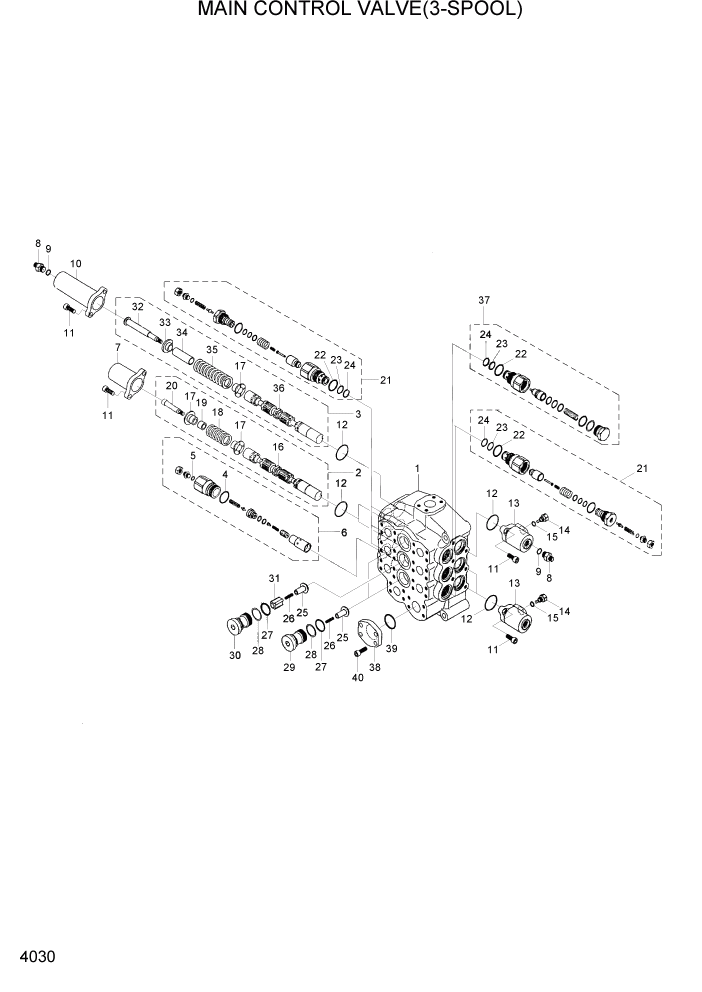 Схема запчастей Hyundai HL757-7 - PAGE 4030 MAIN CONTROL VALVE(3-SPOOL) ГИДРАВЛИЧЕСКИЕ КОМПОНЕНТЫ