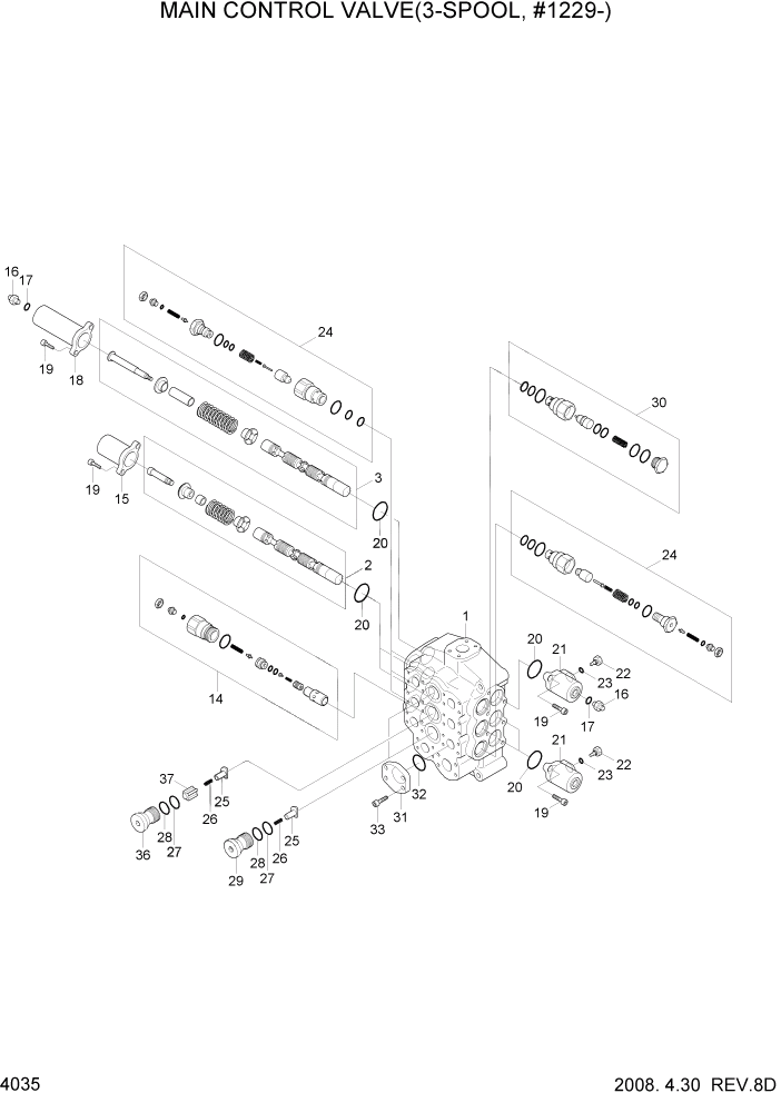 Схема запчастей Hyundai HL757-7 - PAGE 4035 MAIN CONTROL VALVE(3-SPOOL, #1229-) ГИДРАВЛИЧЕСКИЕ КОМПОНЕНТЫ