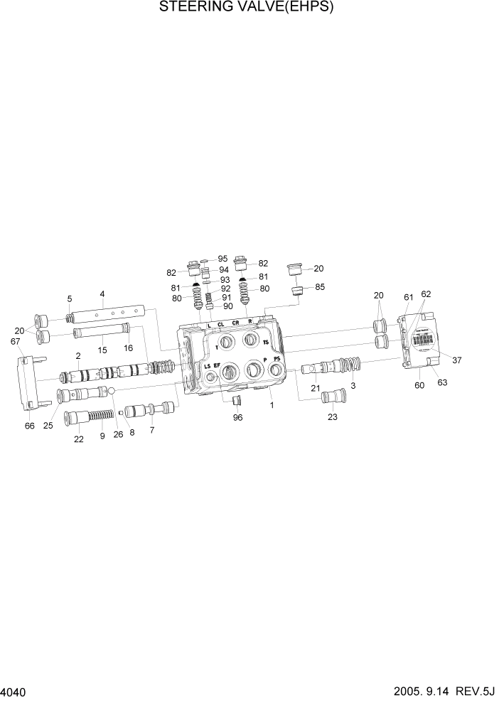 Схема запчастей Hyundai HL757-7 - PAGE 4040 STEERING VALVE(EHPS) ГИДРАВЛИЧЕСКИЕ КОМПОНЕНТЫ