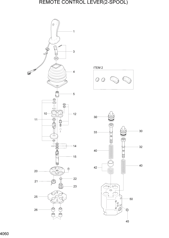 Схема запчастей Hyundai HL757-7 - PAGE 4060 REMOTE CONTROL LEVER(2-SPOOL) ГИДРАВЛИЧЕСКИЕ КОМПОНЕНТЫ