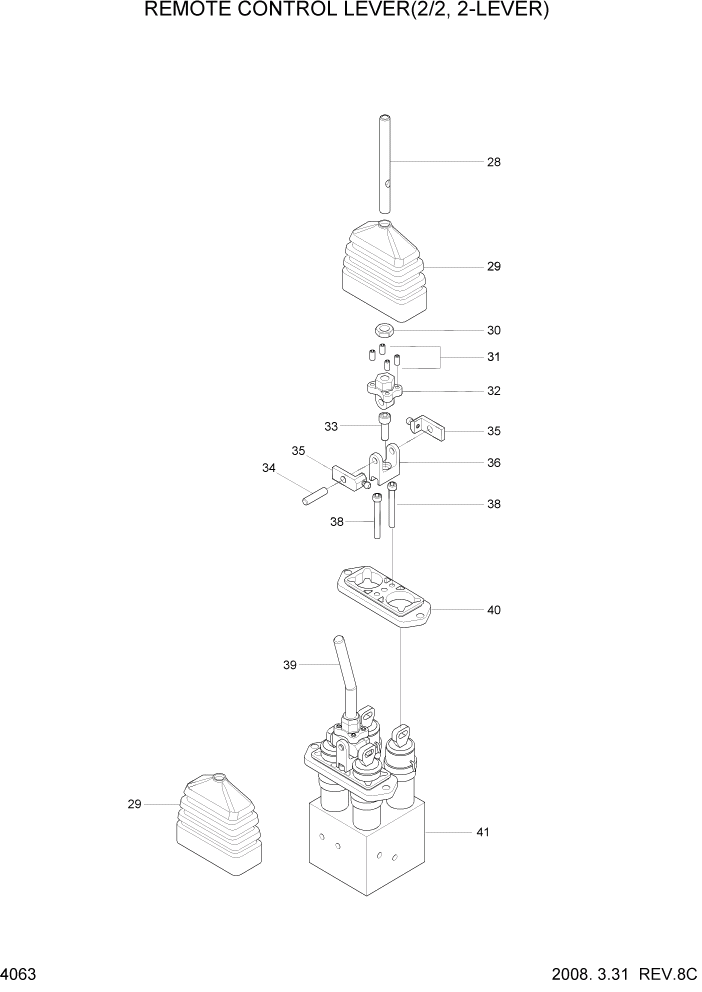 Схема запчастей Hyundai HL757-7 - PAGE 4063 REMOTE CONTROL LEVER(2/2, 2-LEVER) ГИДРАВЛИЧЕСКИЕ КОМПОНЕНТЫ