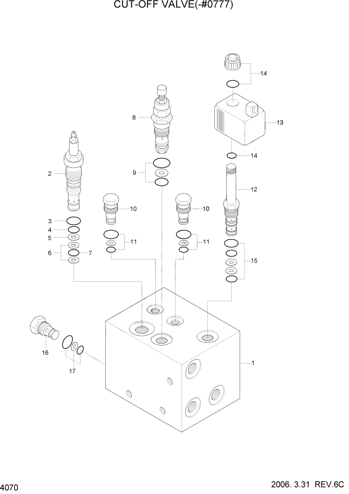 Схема запчастей Hyundai HL757-7 - PAGE 4070 CUT OFF VALVE(-#0777) ГИДРАВЛИЧЕСКИЕ КОМПОНЕНТЫ