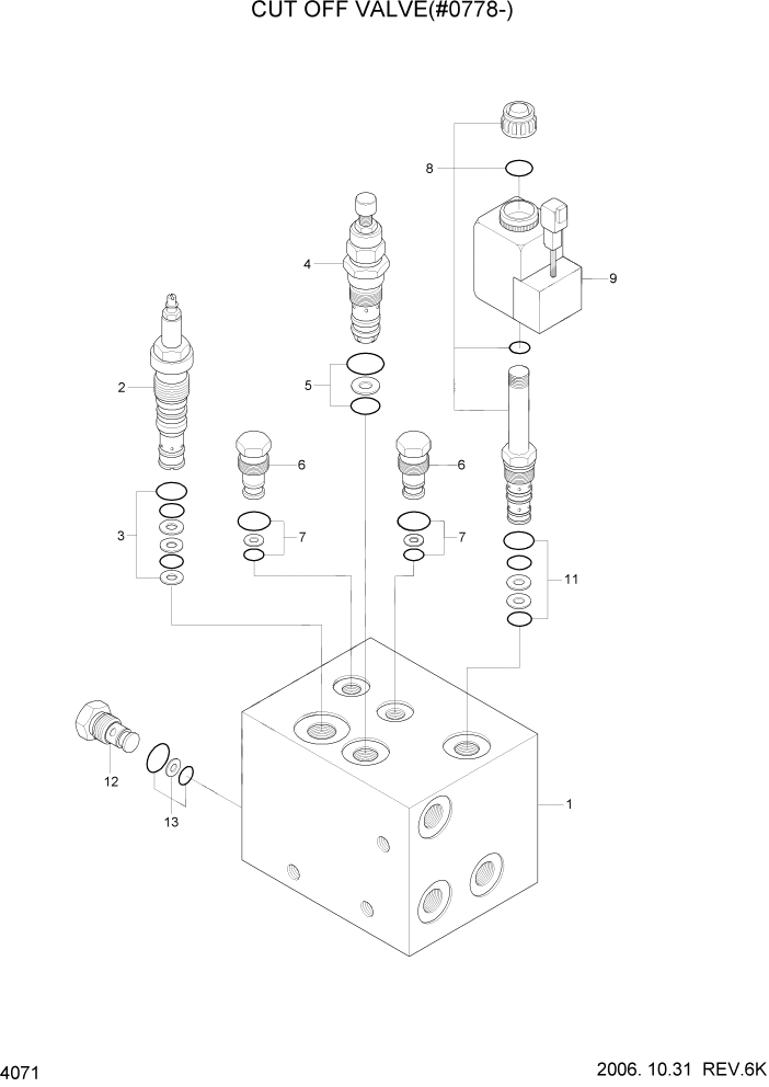 Схема запчастей Hyundai HL757-7 - PAGE 4071 CUT OFF VALVE(#0778-) ГИДРАВЛИЧЕСКИЕ КОМПОНЕНТЫ