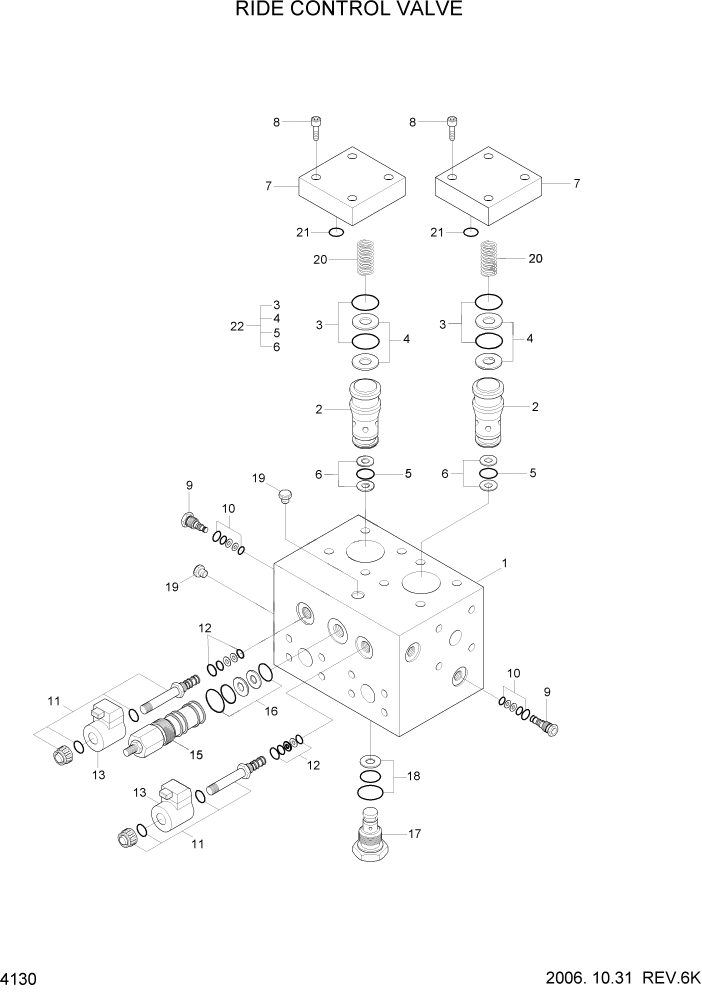 Схема запчастей Hyundai HL757-7 - PAGE 4130 RIDE CONTROL VALVE ГИДРАВЛИЧЕСКИЕ КОМПОНЕНТЫ