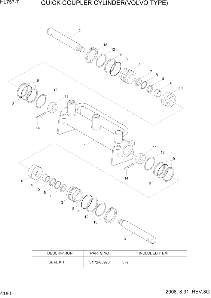 Схема запчастей Hyundai HL757-7 - PAGE 4180 QUICK COUPLER CYLINDER(VOLVO TYPE) ГИДРАВЛИЧЕСКИЕ КОМПОНЕНТЫ