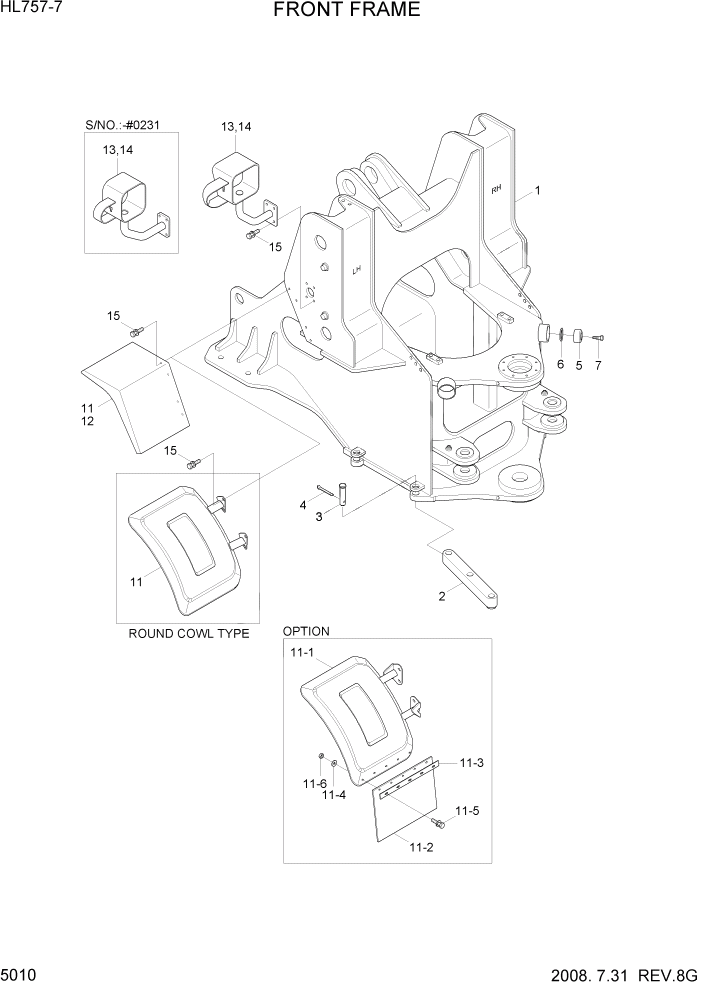 Схема запчастей Hyundai HL757-7 - PAGE 5010 FRONT FRAME СТРУКТУРА