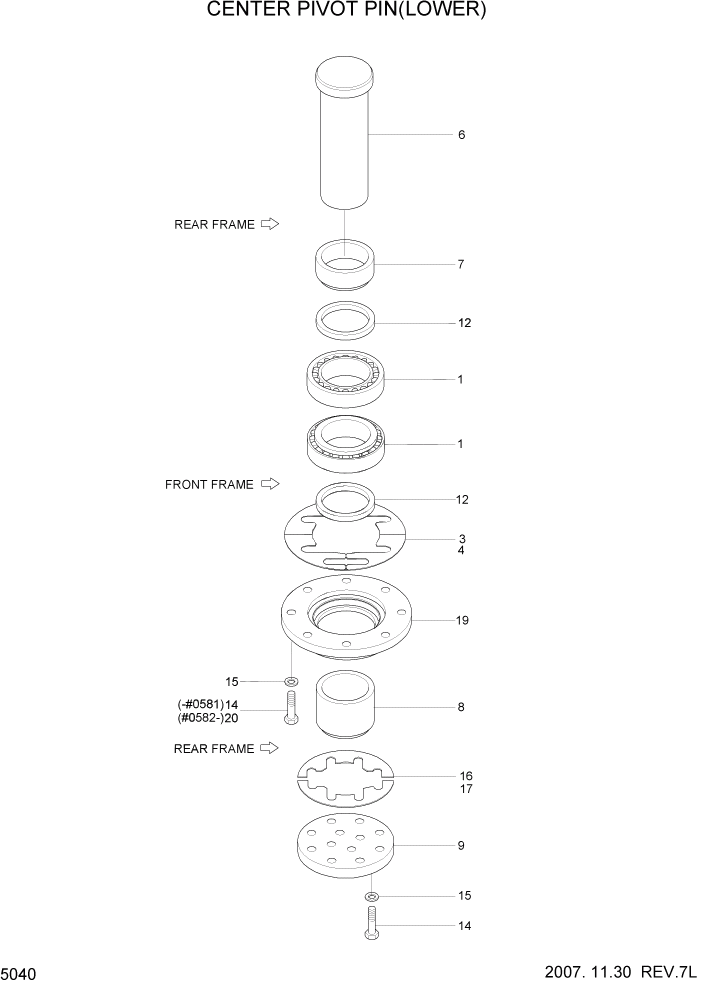 Схема запчастей Hyundai HL757-7 - PAGE 5040 CENTER PIVOT PIN(LOWER) СТРУКТУРА