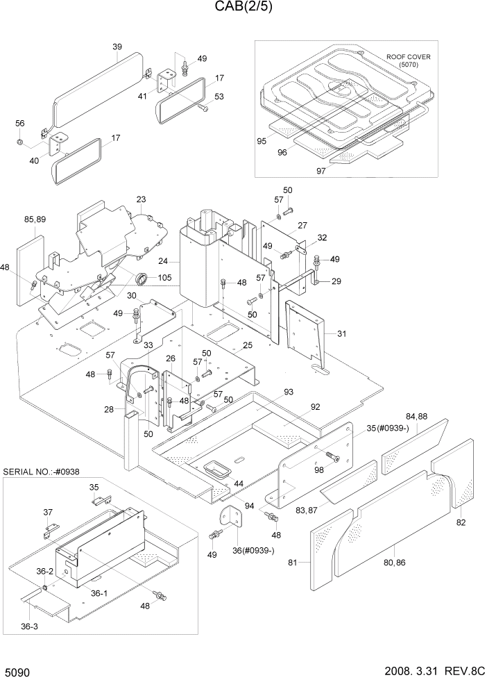 Схема запчастей Hyundai HL757-7 - PAGE 5090 CAB(2/5) СТРУКТУРА