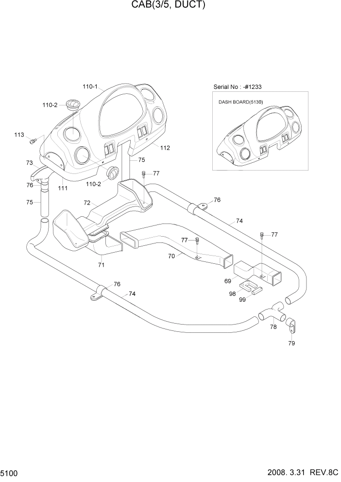 Схема запчастей Hyundai HL757-7 - PAGE 5100 CAB(3/5, DUCT) СТРУКТУРА