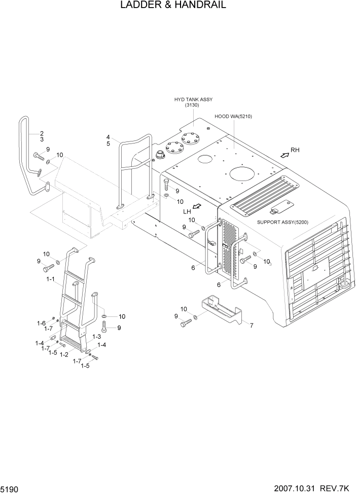 Схема запчастей Hyundai HL757-7 - PAGE 5190 LADDER & HANDRAIL СТРУКТУРА