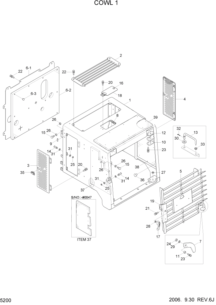 Схема запчастей Hyundai HL757-7 - PAGE 5200 COWL 1(SQUARE COWL TYPE) СТРУКТУРА