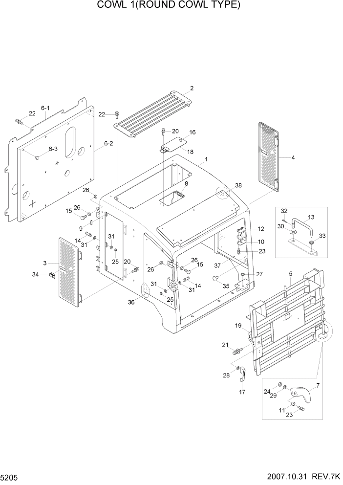 Схема запчастей Hyundai HL757-7 - PAGE 5205 COWL 1(ROUND COWL TYPE) СТРУКТУРА