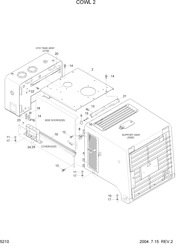 Схема запчастей Hyundai HL757-7 - PAGE 5210 COWL 2 СТРУКТУРА