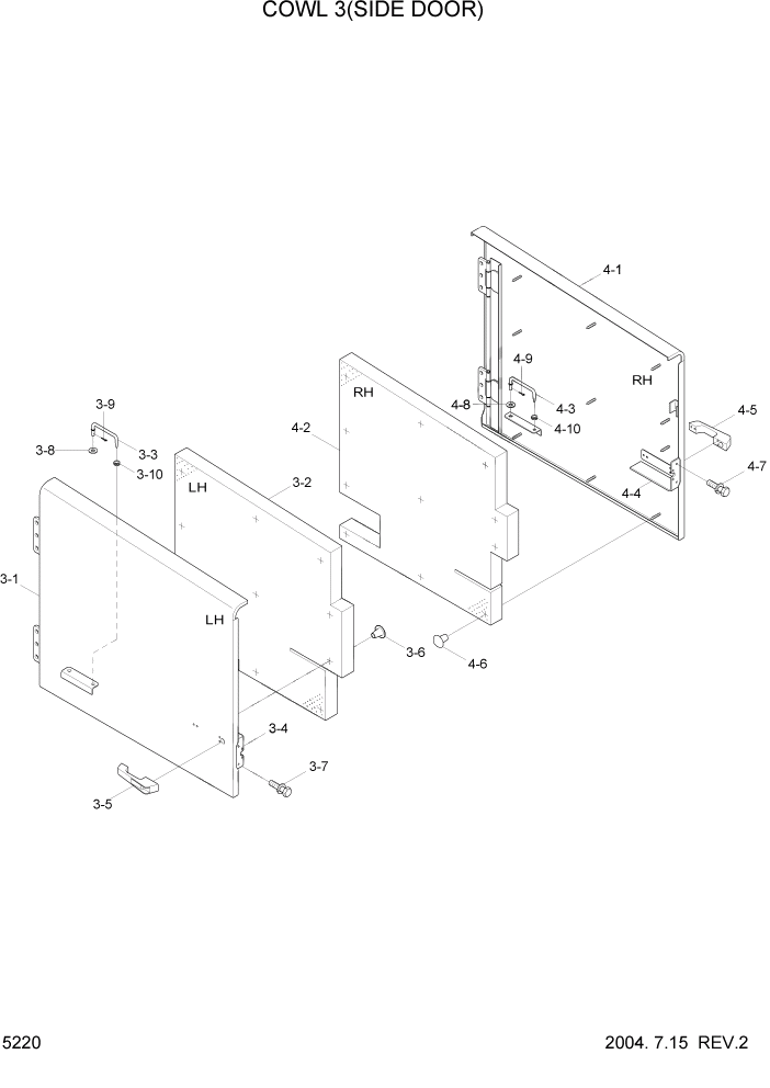 Схема запчастей Hyundai HL757-7 - PAGE 5220 COWL 3(SIDE DOOR) СТРУКТУРА