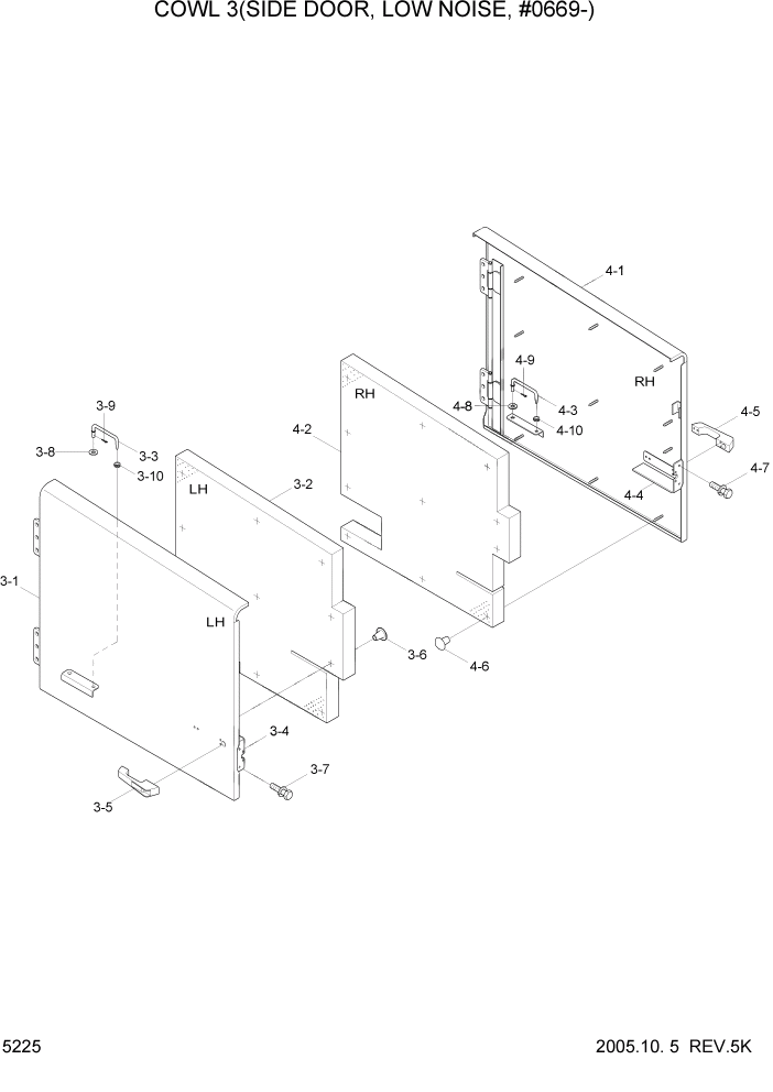 Схема запчастей Hyundai HL757-7 - PAGE 5225 COWL 3(SIDE DOOR, LOW NOISE, #0669-) СТРУКТУРА