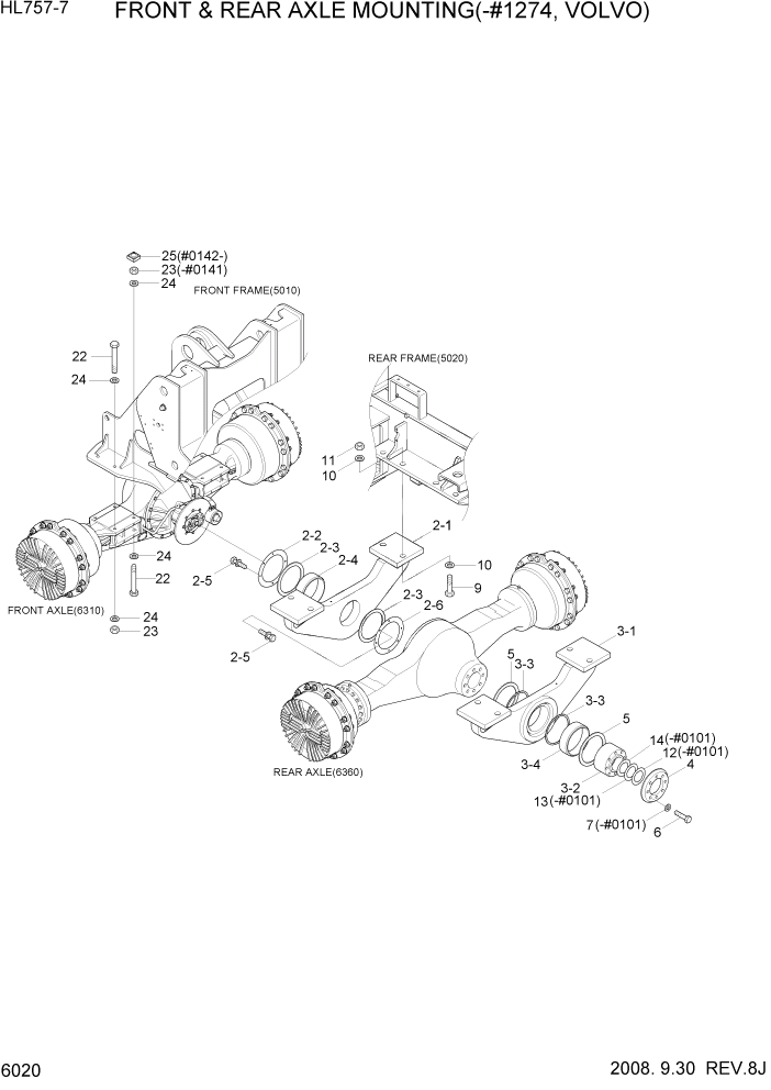 Схема запчастей Hyundai HL757-7 - PAGE 6020 FRONT & REAR AXLE MOUNTING(-#1274, VOLVO СИЛОВАЯ СИСТЕМА