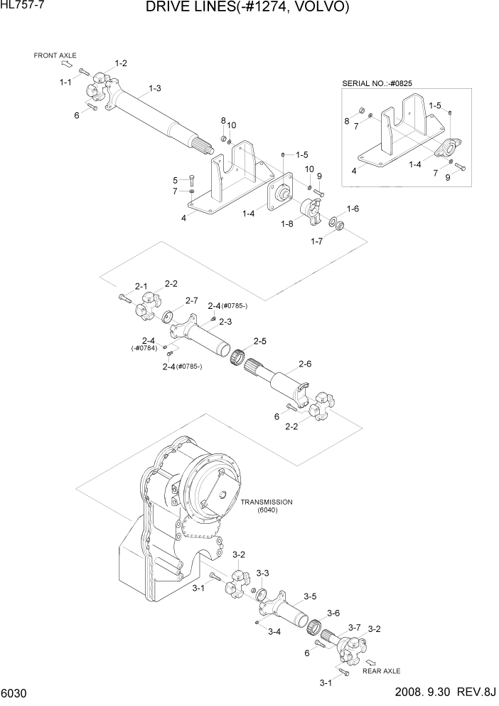 Схема запчастей Hyundai HL757-7 - PAGE 6030 DRIVE LINES(-#1274, VOLVO) СИЛОВАЯ СИСТЕМА