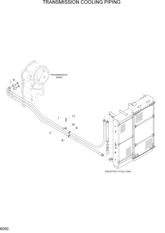 Схема запчастей Hyundai HL757-7 - PAGE 6050 TRANSMISSION COOLING PIPING СИЛОВАЯ СИСТЕМА