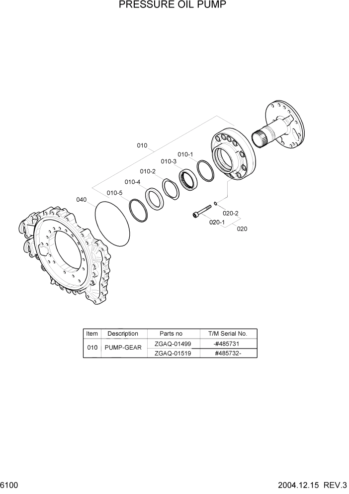 Схема запчастей Hyundai HL757-7 - PAGE 6100 PRESSURE OIL PUMP СИЛОВАЯ СИСТЕМА