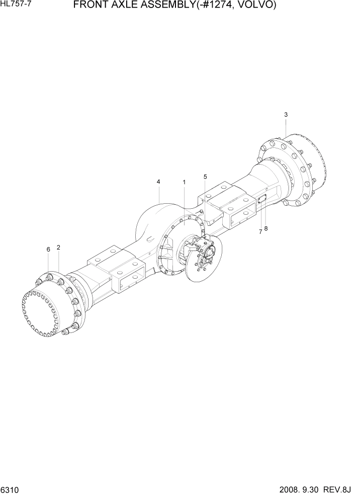 Схема запчастей Hyundai HL757-7 - PAGE 6310 FRONT AXLE ASSEMBLY(-#1274, VOLVO) СИЛОВАЯ СИСТЕМА