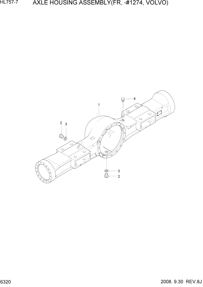 Схема запчастей Hyundai HL757-7 - PAGE 6320 AXLE HOUSING ASSEMBLY(FR, -#1274, VOLVO) СИЛОВАЯ СИСТЕМА