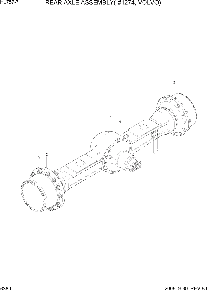 Схема запчастей Hyundai HL757-7 - PAGE 6360 REAR AXLE ASSEMBLY(-#1274, VOLVO) СИЛОВАЯ СИСТЕМА