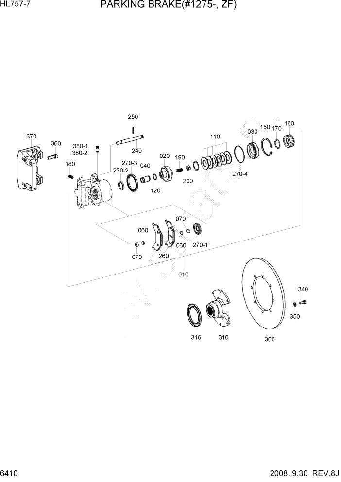 Схема запчастей Hyundai HL757-7 - PAGE 6410 PARKING BRAKE(#1275-, ZF) СИЛОВАЯ СИСТЕМА