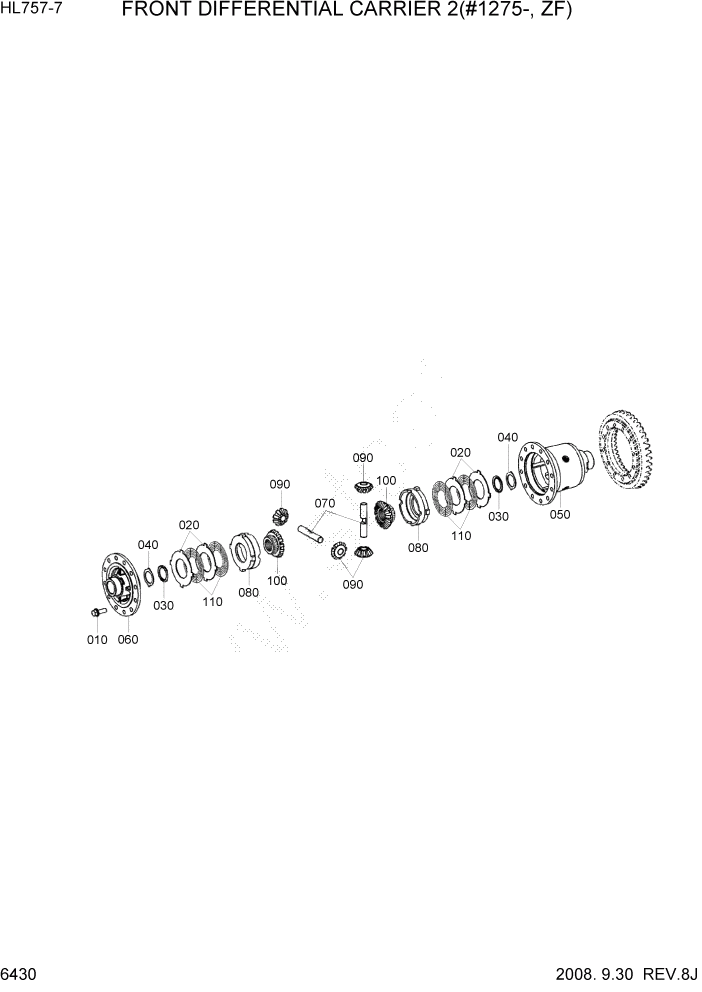 Схема запчастей Hyundai HL757-7 - PAGE 6430 FRONT DIFFERENTIAL CARRIER 2(#1275-, ZF) СИЛОВАЯ СИСТЕМА