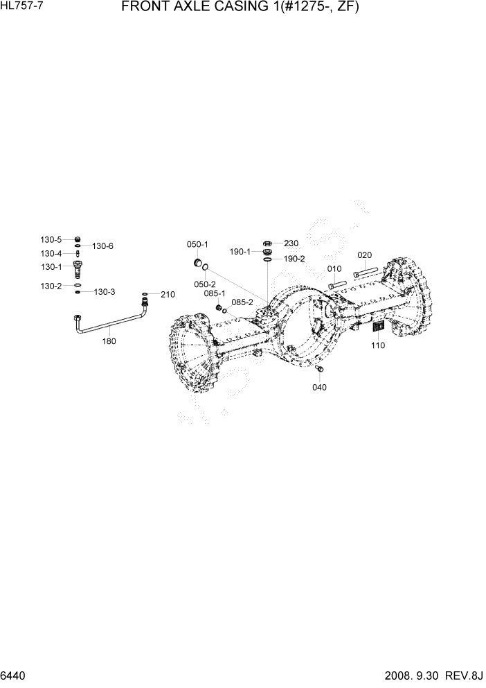 Схема запчастей Hyundai HL757-7 - PAGE 6440 FRONT AXLE CASING 1(#1275-, ZF) СИЛОВАЯ СИСТЕМА