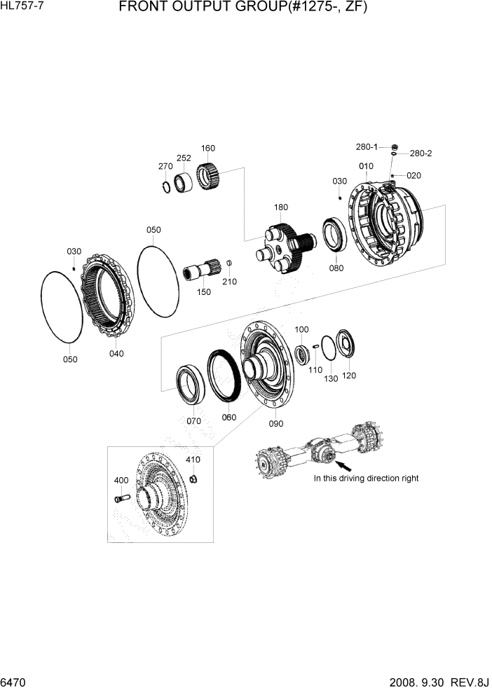 Схема запчастей Hyundai HL757-7 - PAGE 6470 FRONT OUTPUT GROUP(#1275-, ZF) СИЛОВАЯ СИСТЕМА