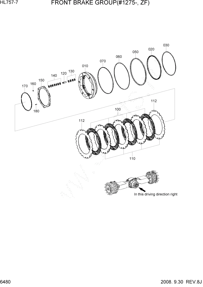 Схема запчастей Hyundai HL757-7 - PAGE 6480 FRONT BRAKE GROUP(#1275-, ZF) СИЛОВАЯ СИСТЕМА