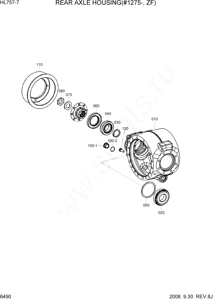 Схема запчастей Hyundai HL757-7 - PAGE 6490 REAR AXLE HOUSING(#1275-, ZF) СИЛОВАЯ СИСТЕМА