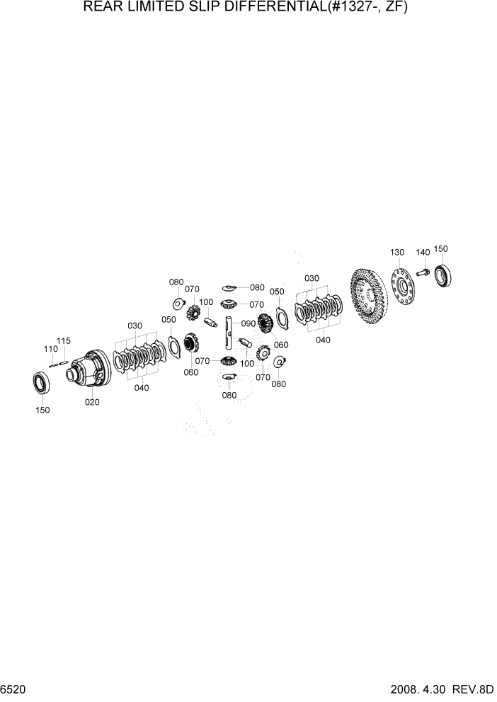 Схема запчастей Hyundai HL757-7 - PAGE 6520 RR LIMITED SLIP DIFFERENTIAL(#1275-, ZF) СИЛОВАЯ СИСТЕМА